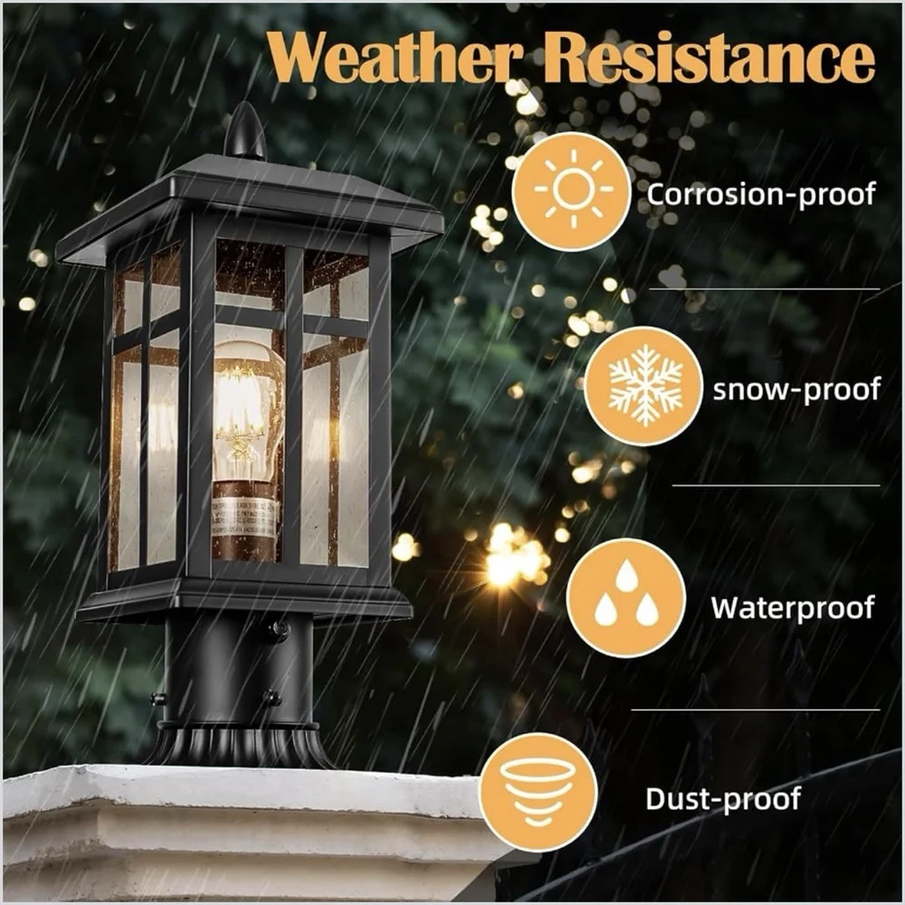 Brilvibera 2 Pack Outdoor Post Light Electric, Black Pole Lantern